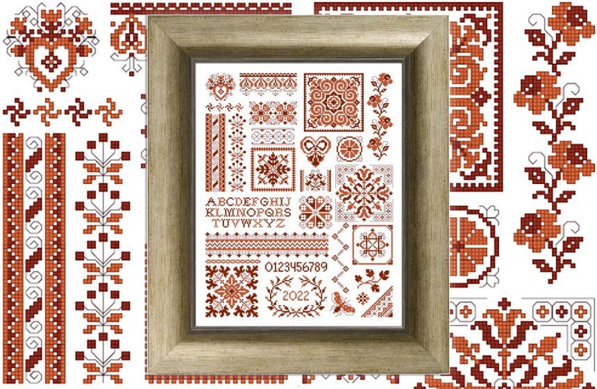 Red Quaker Sampler in Cross Stitch