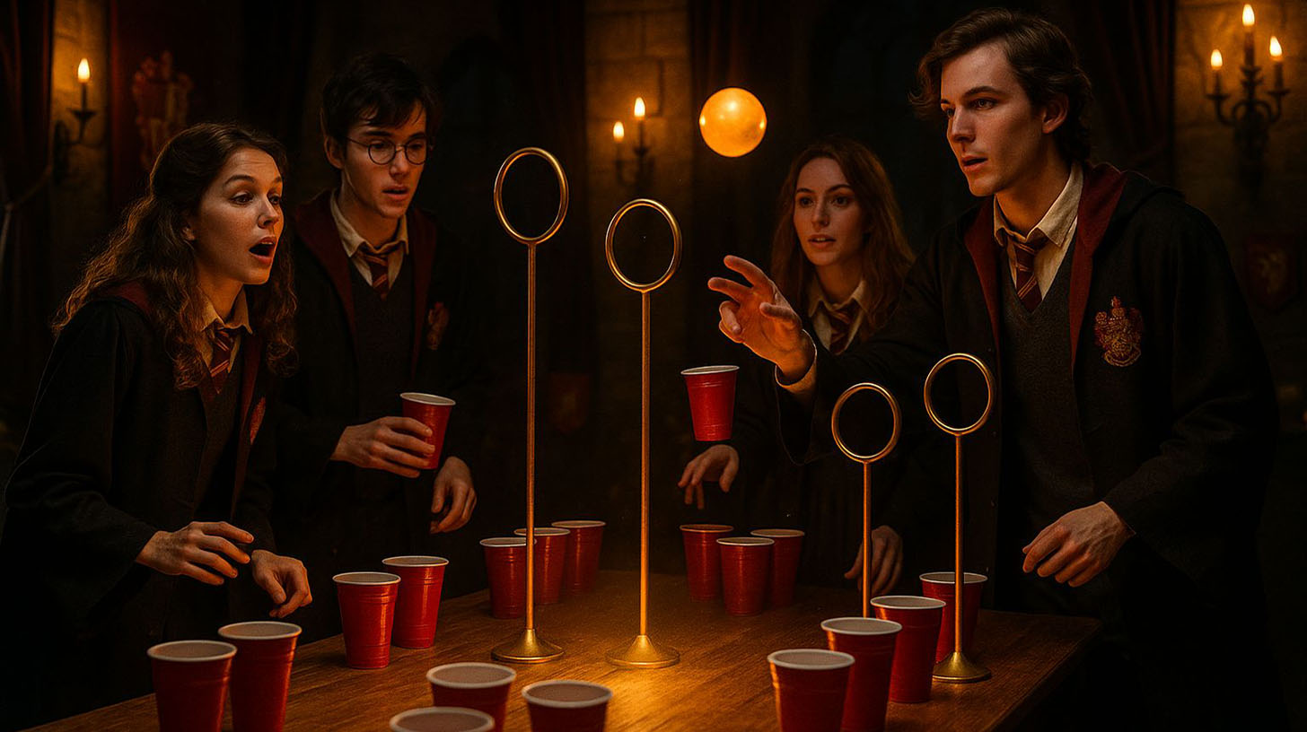 Quidditch Pong drinking game for Harry Potter party